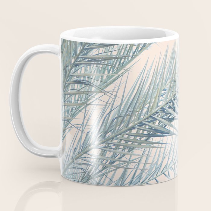 Tropical Palms on Blush Pink, Boho Nature Photography Coffee Mug Gallery Image 3