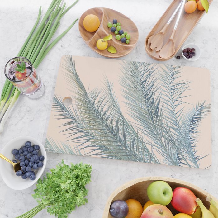 Tropical Palms on Blush Pink, Boho Nature Photography Cutting Board Gallery Image 2