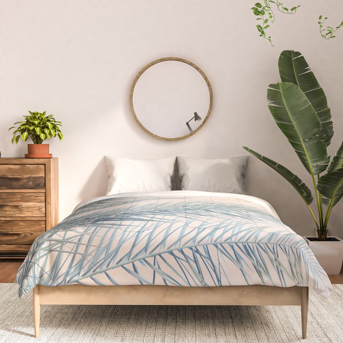 Tropical Palms on Blush Pink, Boho Nature Photography Comforter Gallery Image 3