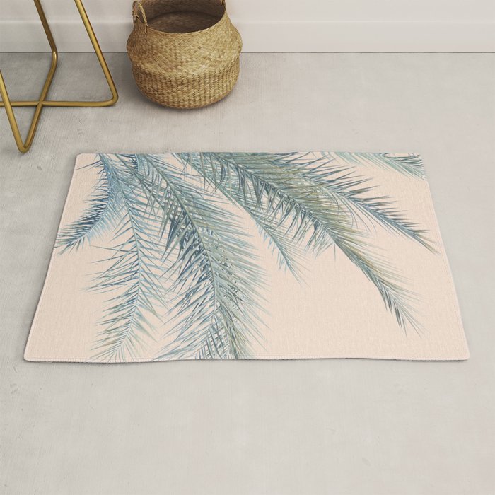 Tropical Palms on Blush Pink, Boho Nature Photography Rug Gallery Image 1