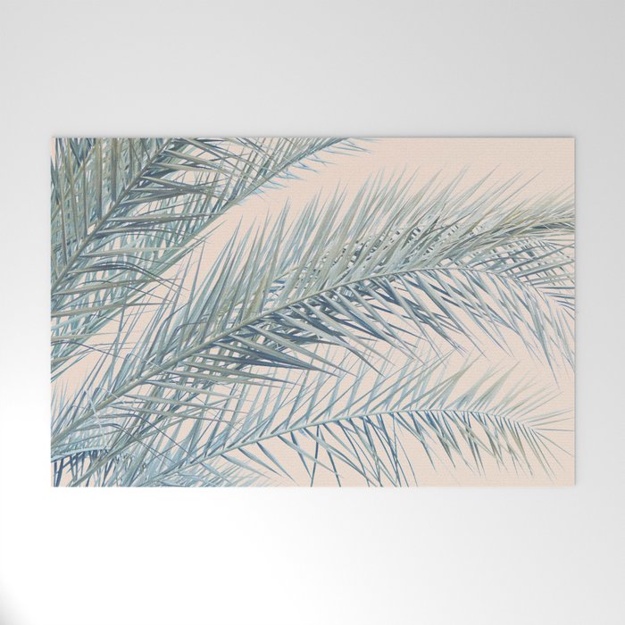 Tropical Palms on Blush Pink, Boho Nature Photography Welcome Mat Gallery Image 1