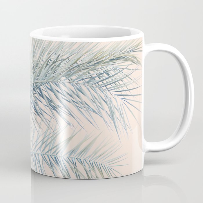 Tropical Palms on Blush Pink, Boho Nature Photography Coffee Mug Gallery Image 1