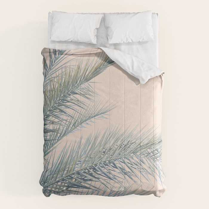 Tropical Palms on Blush Pink, Boho Nature Photography Comforter Gallery Image 6
