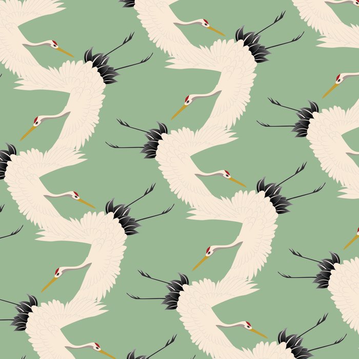 Japanese Cranes on Sage Green Background Coffee Mug Gallery Image 2
