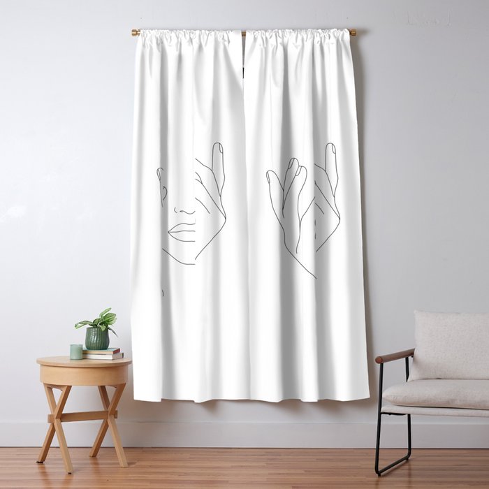 Minimal Line Art Woman with Hands on Face Window Curtain Gallery Image 5