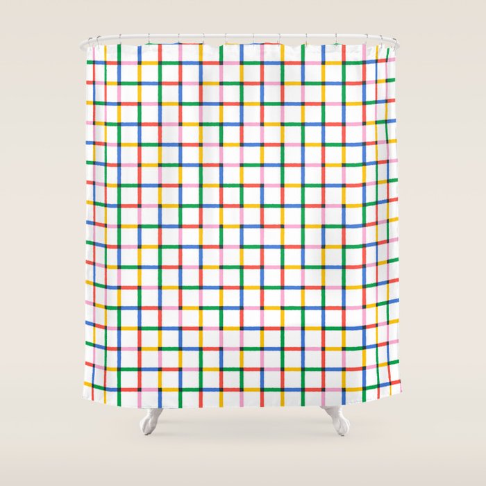 Colorful geometric square mosaic grid pattern Shower Curtain Gallery Image 1