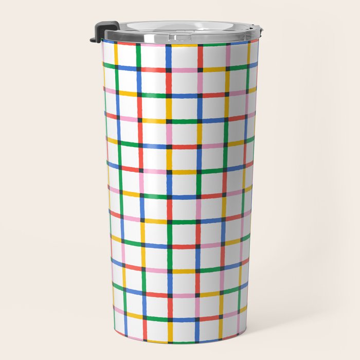 Colorful geometric square mosaic grid pattern Travel Mug Gallery Image 3