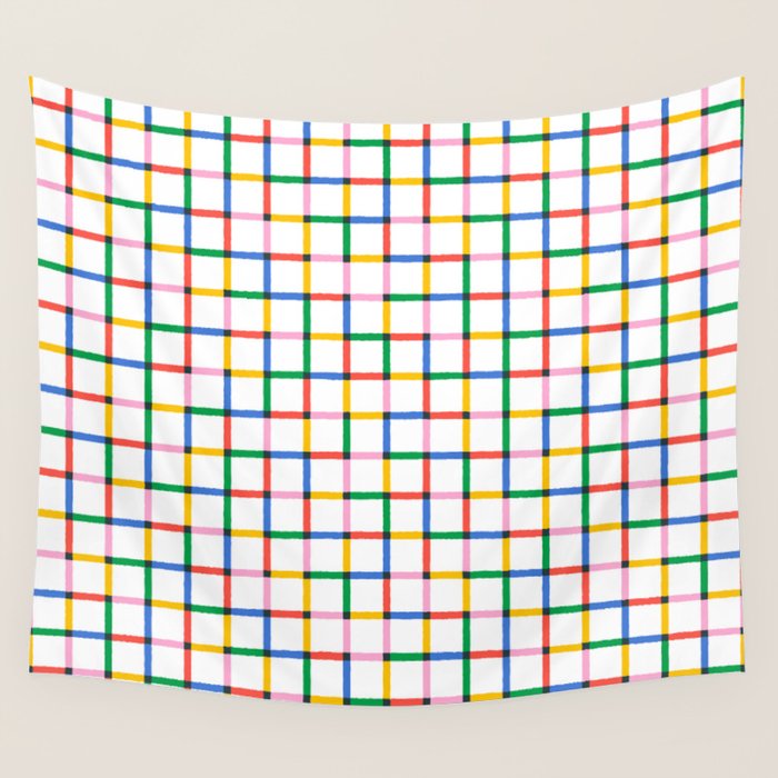 Colorful geometric square mosaic grid pattern Wall Tapestry Gallery Image 4