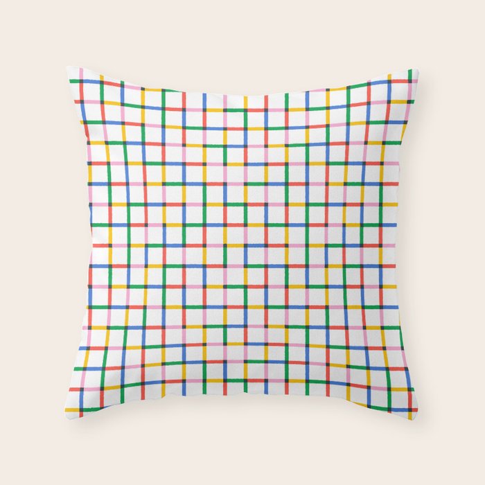 Colorful geometric square mosaic grid pattern Throw Pillow Gallery Image 6