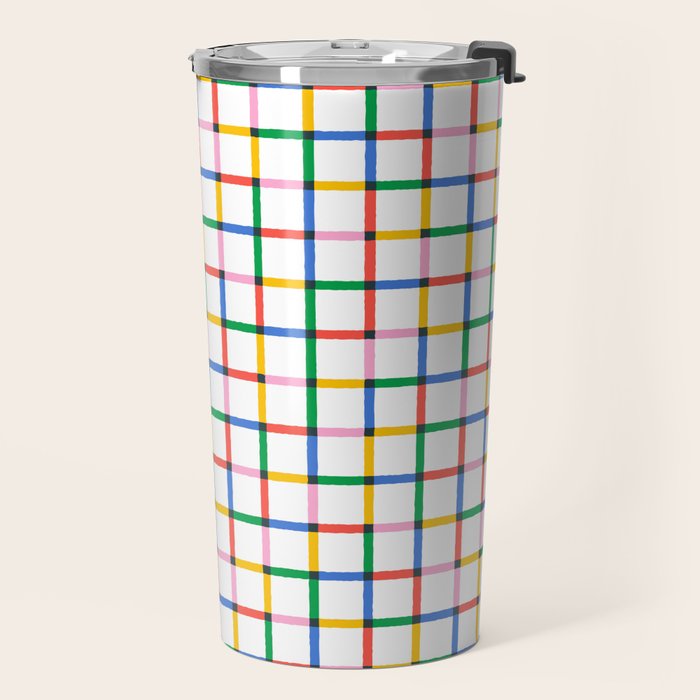 Colorful geometric square mosaic grid pattern Travel Mug Gallery Image 2