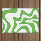 Retro Liquid Swirl Abstract Square in Bright Lime Green and White Outdoor Rug Gallery Image 1