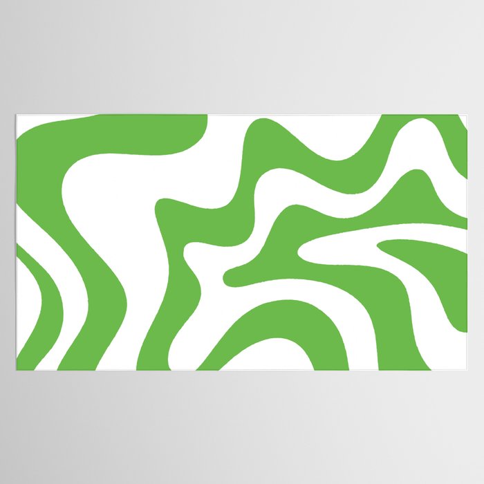 Retro Liquid Swirl Abstract Square in Bright Lime Green and White Tablecloth Gallery Image 2
