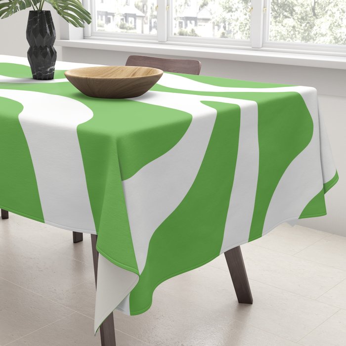 Retro Liquid Swirl Abstract Square in Bright Lime Green and White Tablecloth Gallery Image 3