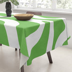 Retro Liquid Swirl Abstract Square in Bright Lime Green and White Tablecloth Gallery Image 3