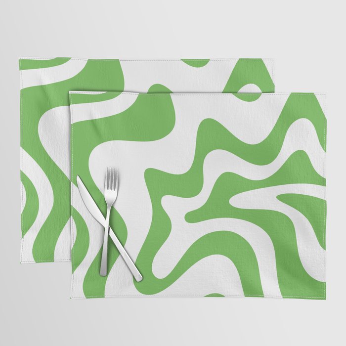 Retro Liquid Swirl Abstract Square in Bright Lime Green and White Placemat Gallery Image 1