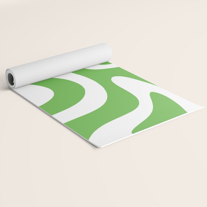 Retro Liquid Swirl Abstract Square in Bright Lime Green and White Yoga Mat Gallery Image 2