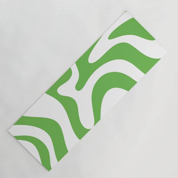 Retro Liquid Swirl Abstract Square in Bright Lime Green and White Yoga Mat Gallery Image 1