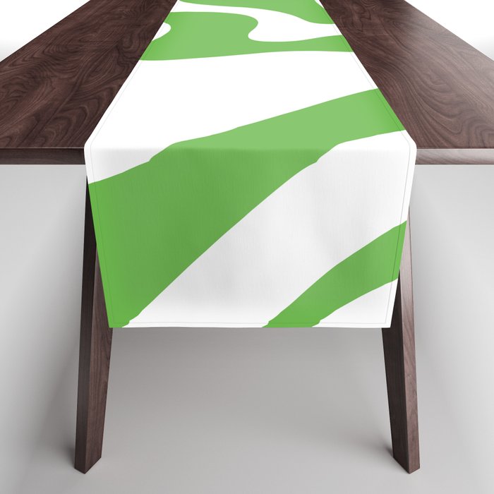 Retro Liquid Swirl Abstract Square in Bright Lime Green and White Table Runner Gallery Image 1