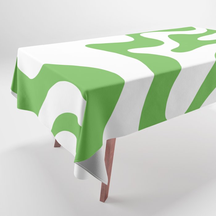Retro Liquid Swirl Abstract Square in Bright Lime Green and White Tablecloth Gallery Image 1