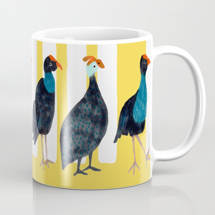 Three Birds Walking - Blue and Yellow Coffee Mug Gallery Image 1
