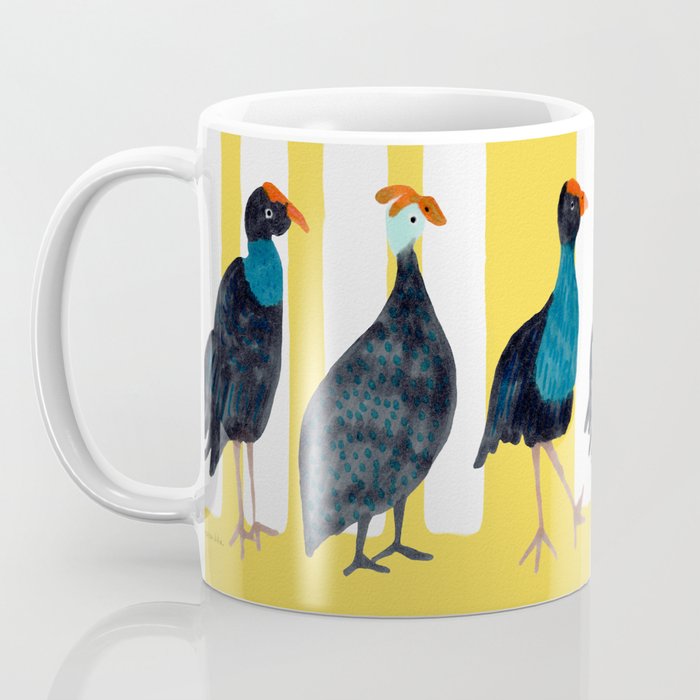 Three Birds Walking - Blue and Yellow Coffee Mug Gallery Image 3