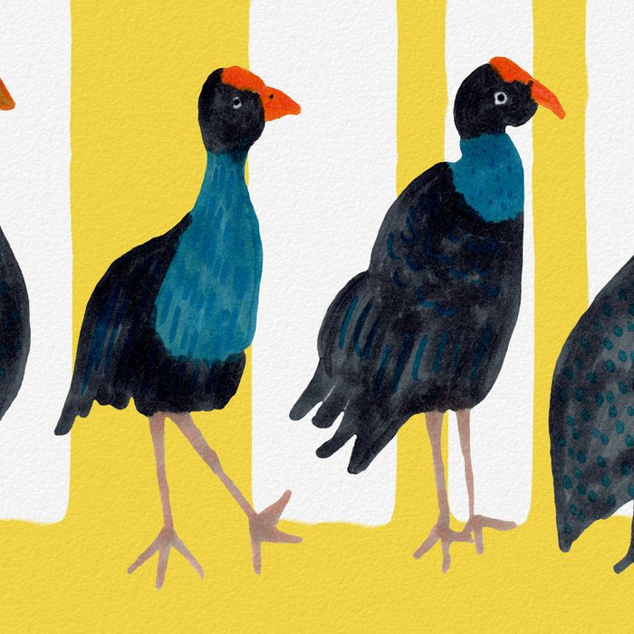 Three Birds Walking - Blue and Yellow Coffee Mug Gallery Image 2