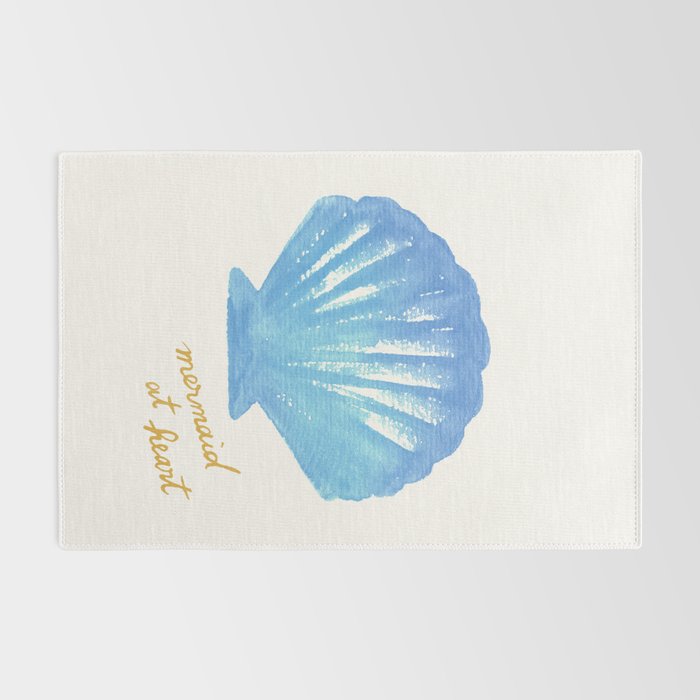 Mermaid at Heart - Blue Shell Watercolor Painting Rug Gallery Image 2