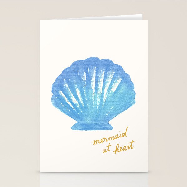 Mermaid at Heart - Blue Shell Watercolor Painting Stationery Card Gallery Image 2