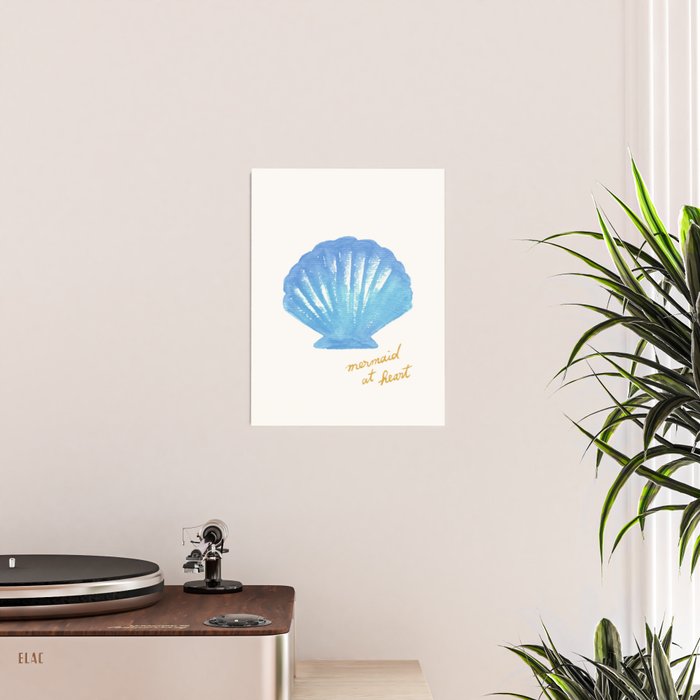 Mermaid at Heart - Blue Shell Watercolor Painting Poster Gallery Image 2