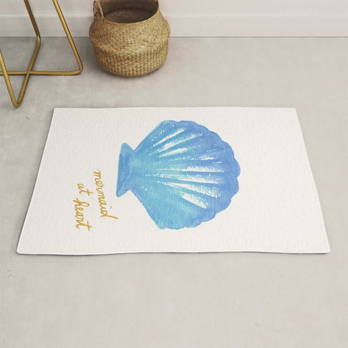 Mermaid at Heart - Blue Shell Watercolor Painting Rug Gallery Image 1