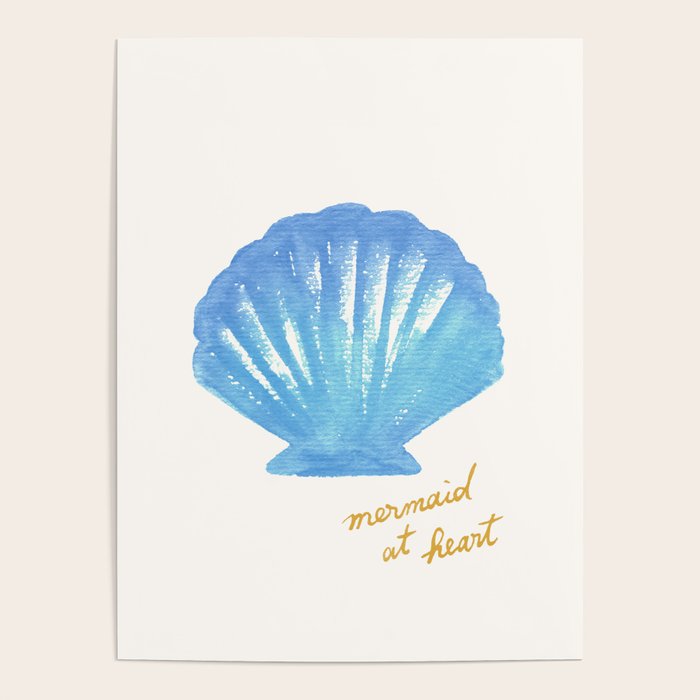 Mermaid at Heart - Blue Shell Watercolor Painting Poster Gallery Image 4