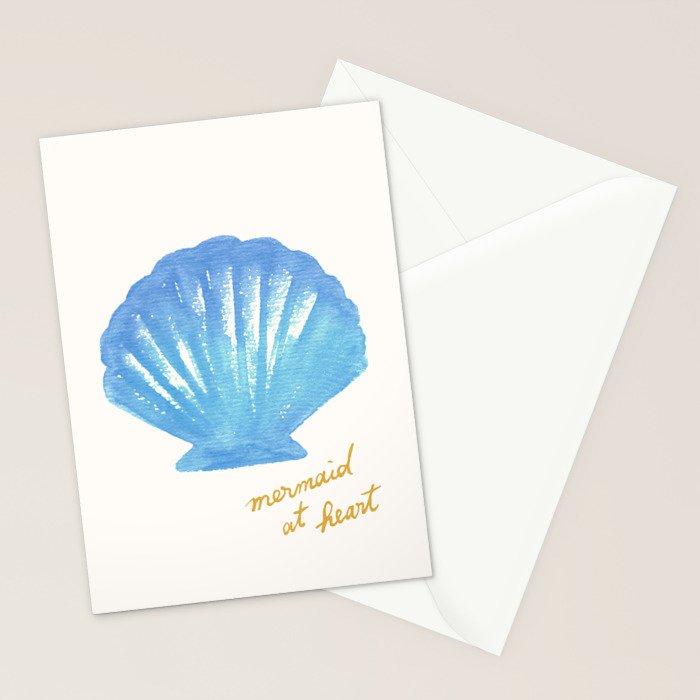 Mermaid at Heart - Blue Shell Watercolor Painting Stationery Card Gallery Image 2