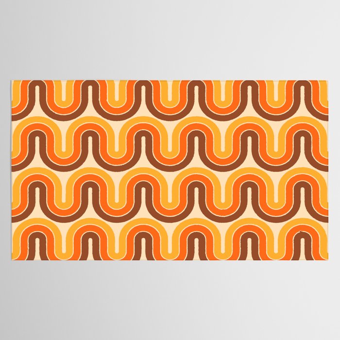 70s Retro Vintage Style Wave Pattern Autumn Brown Orange and Yellow Tablecloth Gallery Image 2