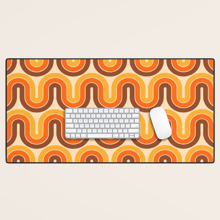 70s Retro Vintage Style Wave Pattern Autumn Brown Orange and Yellow Desk Mat Gallery Image 1