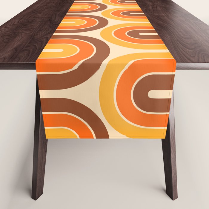 70s Retro Vintage Style Wave Pattern Autumn Brown Orange and Yellow Table Runner Gallery Image 1