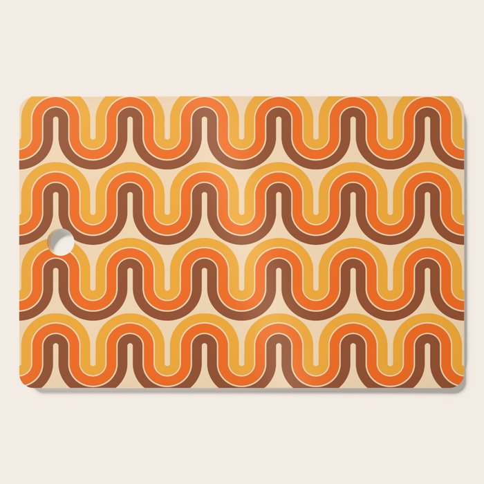 70s Retro Vintage Style Wave Pattern Autumn Brown Orange and Yellow Cutting Board Gallery Image 1