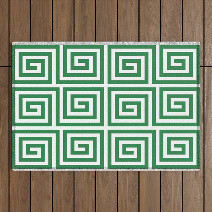 Greek Key Pattern 130 Green Outdoor Rug Gallery Image 1