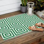 Greek Key Pattern 130 Green Outdoor Rug Gallery Image 2