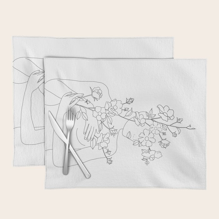 Minimal Line Art Woman with Wild Roses Placemat Gallery Image 1