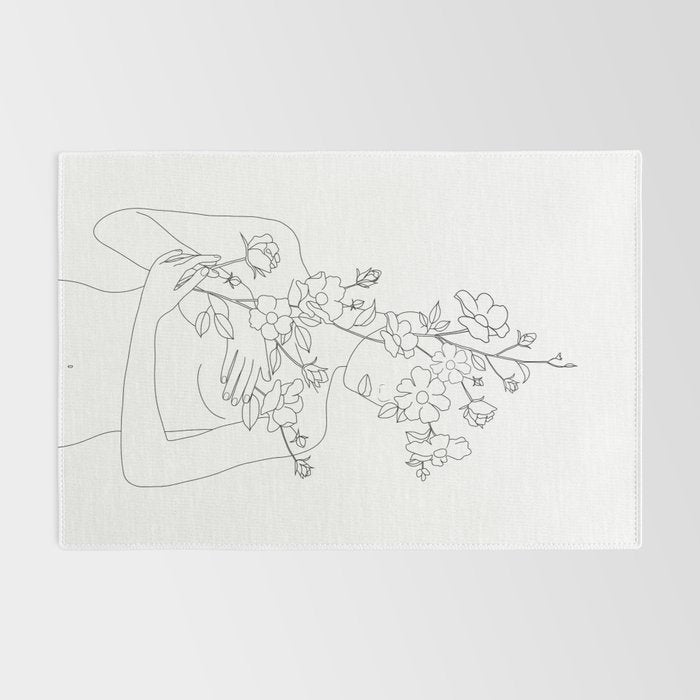 Minimal Line Art Woman with Wild Roses Rug Gallery Image 2