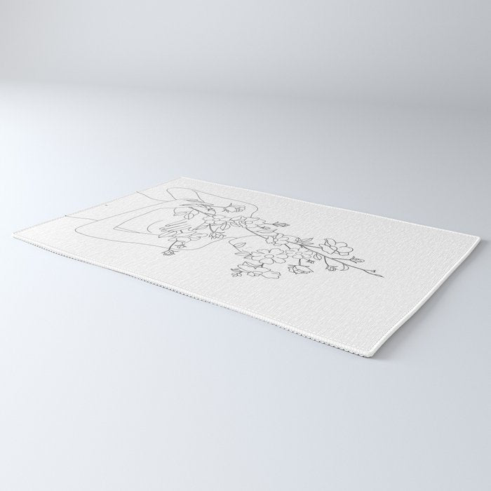 Minimal Line Art Woman with Wild Roses Rug Gallery Image 3