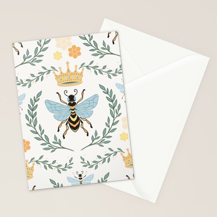 Queen Bee with Gold Crown and Laurel Frame Stationery Card Gallery Image 2