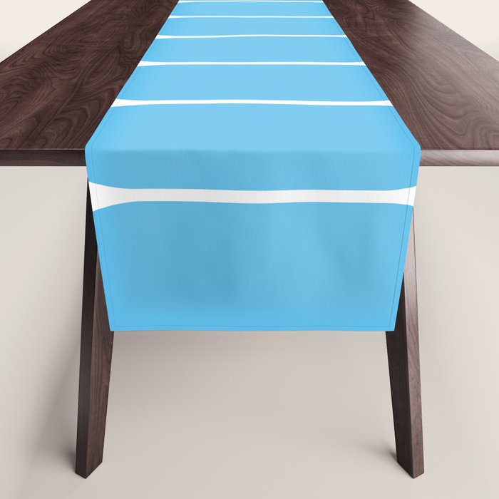 Mid Century Modern Geometric Long Honeycomb Pattern in Blue and White Table Runner Gallery Image 1
