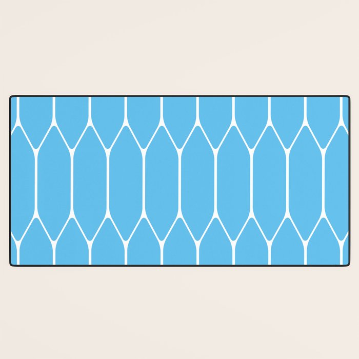 Mid Century Modern Geometric Long Honeycomb Pattern in Blue and White Desk Mat Gallery Image 3