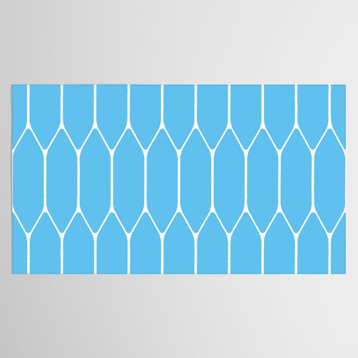 Mid Century Modern Geometric Long Honeycomb Pattern in Blue and White Tablecloth Gallery Image 2