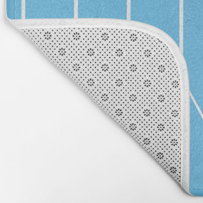 Mid Century Modern Geometric Long Honeycomb Pattern in Blue and White Bath Mat Gallery Image 2