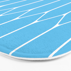 Mid Century Modern Geometric Long Honeycomb Pattern in Blue and White Bath Mat Gallery Image 3