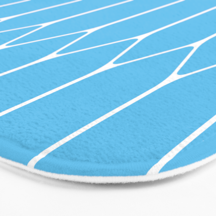 Mid Century Modern Geometric Long Honeycomb Pattern in Blue and White Bath Mat Gallery Image 3