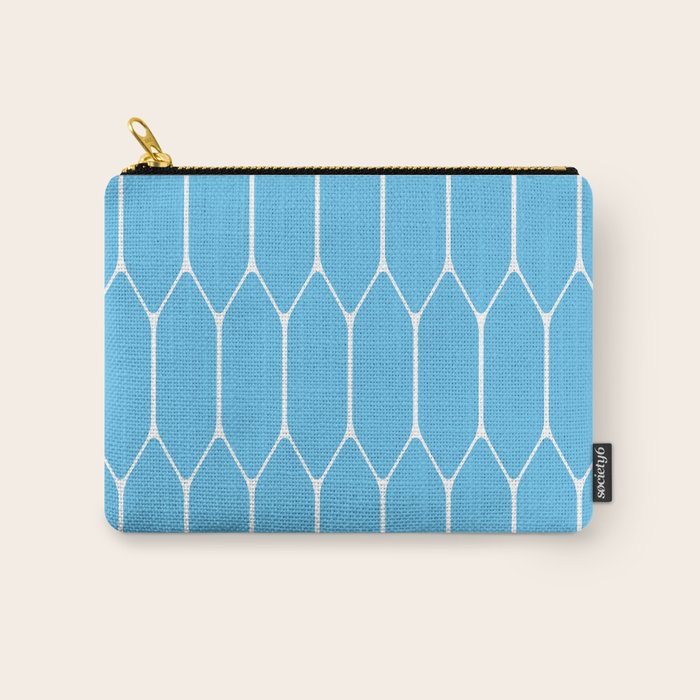 Mid Century Modern Geometric Long Honeycomb Pattern in Blue and White Carry All Pouch Gallery Image 1