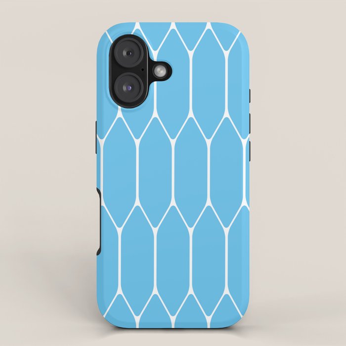 Mid Century Modern Geometric Long Honeycomb Pattern in Blue and White iPhone Case Gallery Image 1
